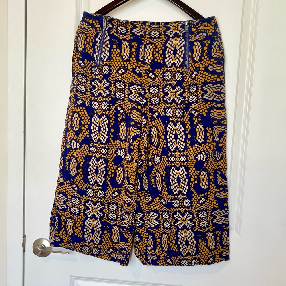 Anthropologie Cartonnier Navy and Mustard Snakeskin-Print Wide-Leg Pants